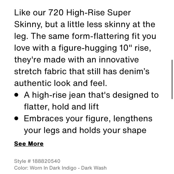 Levi’s 721 Skinny Jeans With Raw Hem Size 26 - Picture 6 of 7